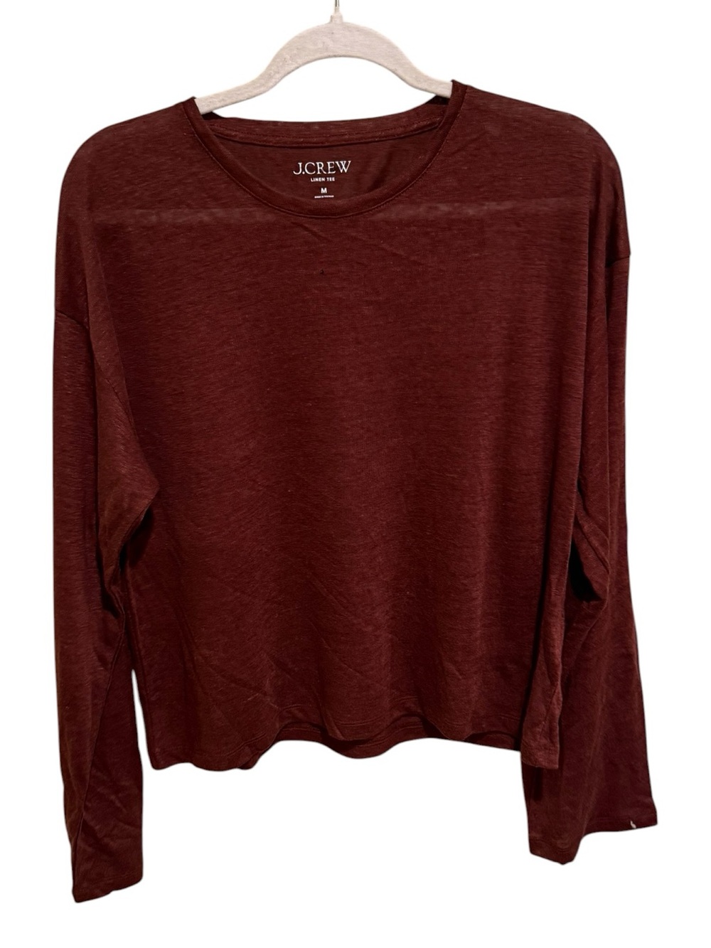 NWT J.Crew Linen Long-Sleeve Crewneck Chocolate Brown (small hole see photo)